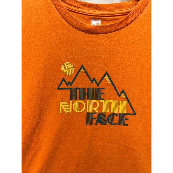 The North Face Mens XL Orange Unique Rare Mountain LOGO Graphic Tee t-shirt - Picture 2 of 5